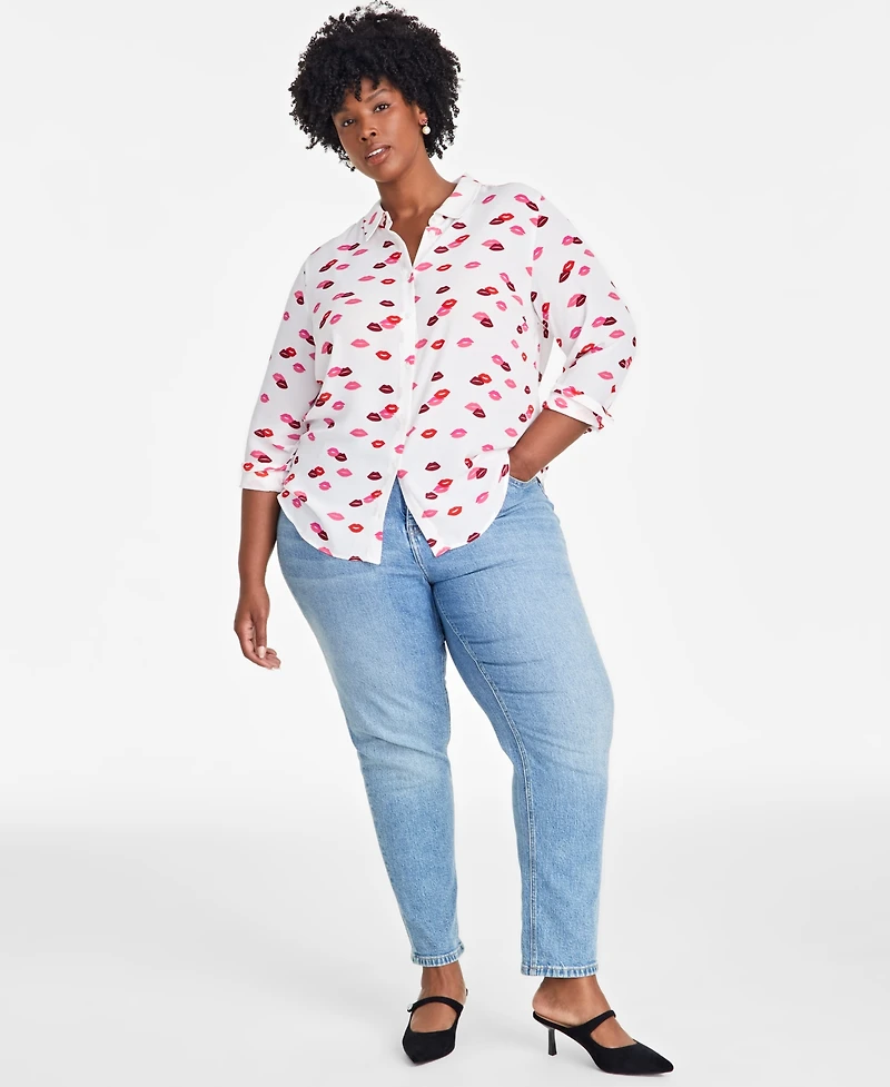 On 34th Trendy Plus Lip Party Printed Blouse, Exclusively at Macy's