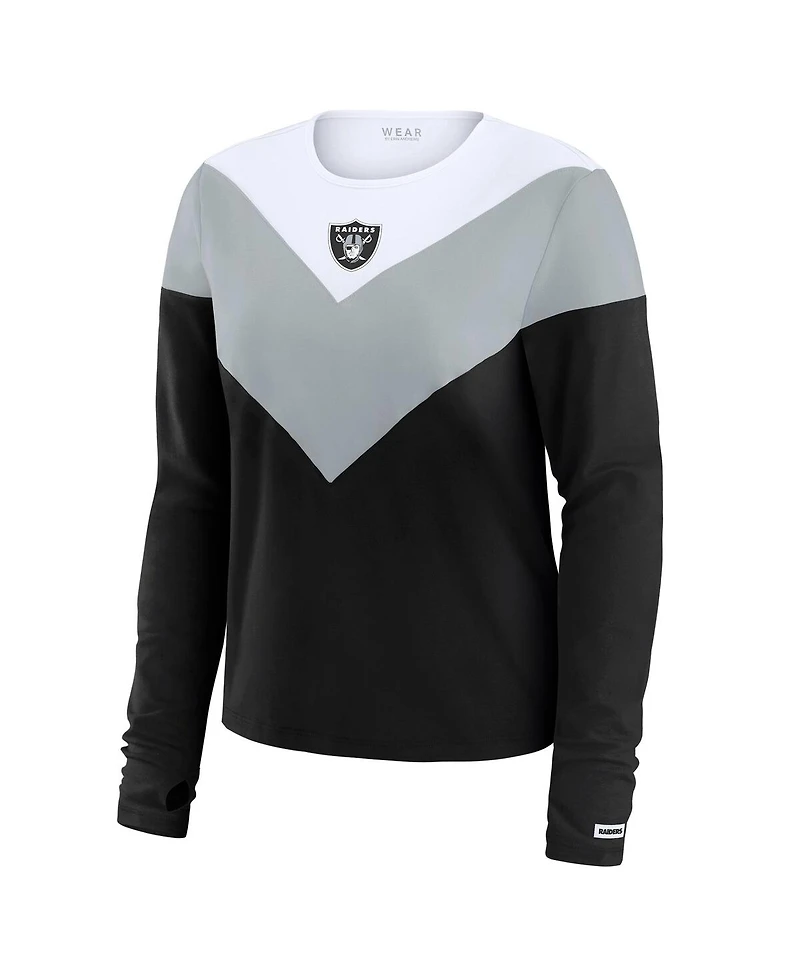 Wear by Erin Andrews Women's Black/Silver Las Vegas Raiders Chevron Tri-Blend Long Sleeve T-Shirt