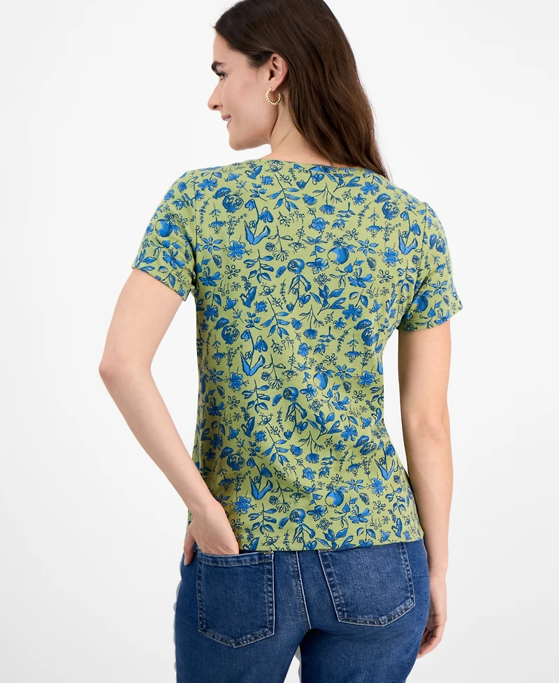 Style & Co Women's Printed Short-Sleeve Henley T-Shirt, Exclusively at Macy's
