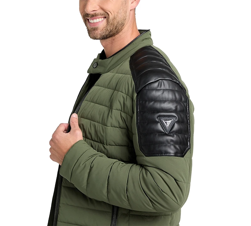 Guess Men's Lightweight Quilted Jacket with Moto Detail