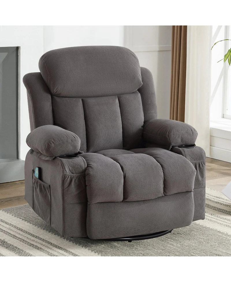 Swinging Recliner Massage Heated Sofa with Usb and 2 Cup Holders