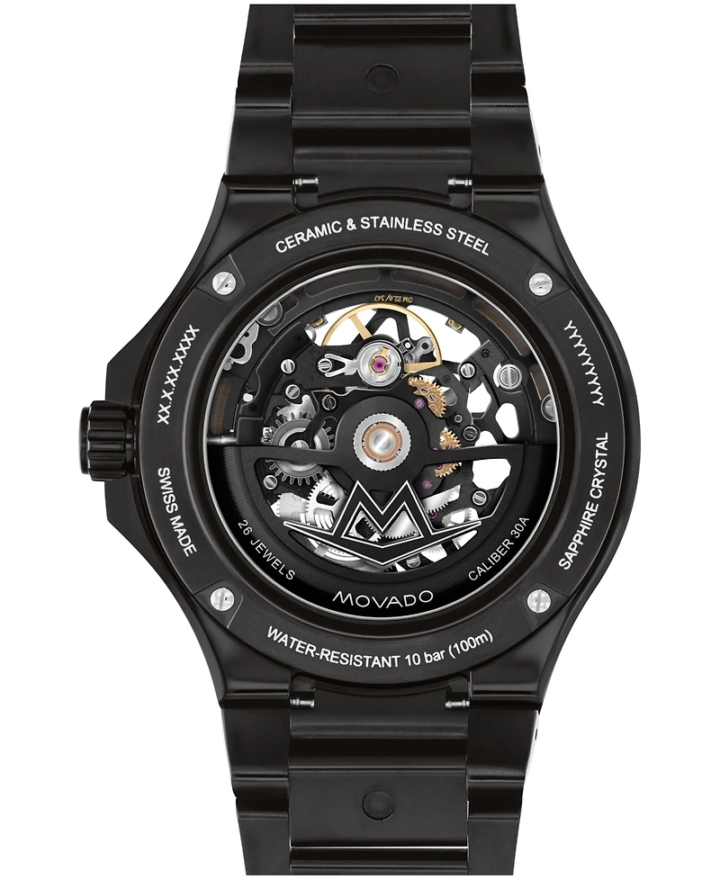 Movado Men's Alta S.e. Skeleton Swiss Automatic Black Pvd Watch, 43.50mm