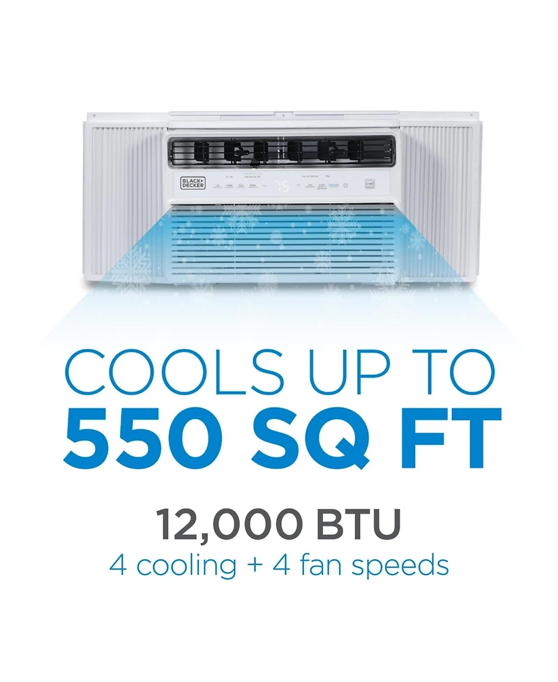 Black+Decker 12,000 Btu Inverter Window Air Conditioner Units for Up To 550 Sq. Ft., Energy Star Rated with Remote Control