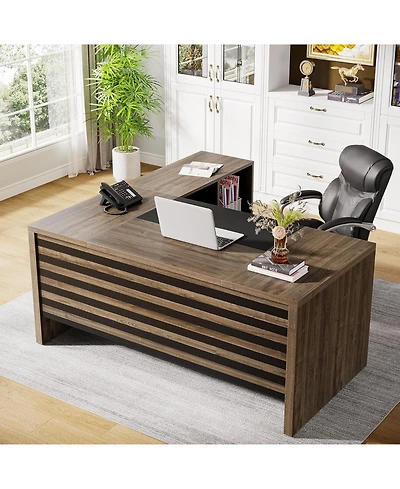 Tribesigns 62.2" Executive Desk with Mobile File Cabinet, L-Shaped Office Storage Shelves, Large Computer Business Workstation