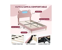 gaomon Led Twin Bed Frame with Upholstered Adjustable Headboard, Velvet Platform, Wooden Slat Support, Noise-Free, No Box Spring Needed, Easy Assembly