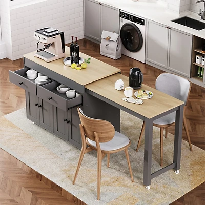 Streamdale 74.5" Kitchen Island with Extendable Table and Spice Rack