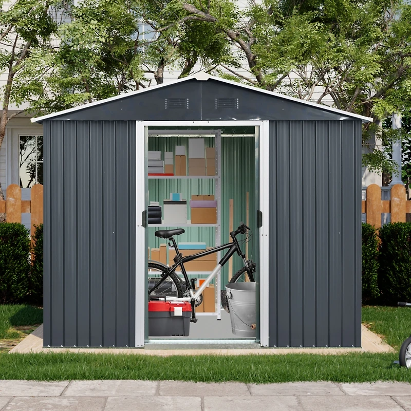 Streamdale 8ft x 4ft Metal Storage Shed with Sliding Door (Black/White)