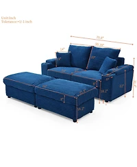 Streamdale Corduroy Loveseat with Ottomans & Pillows