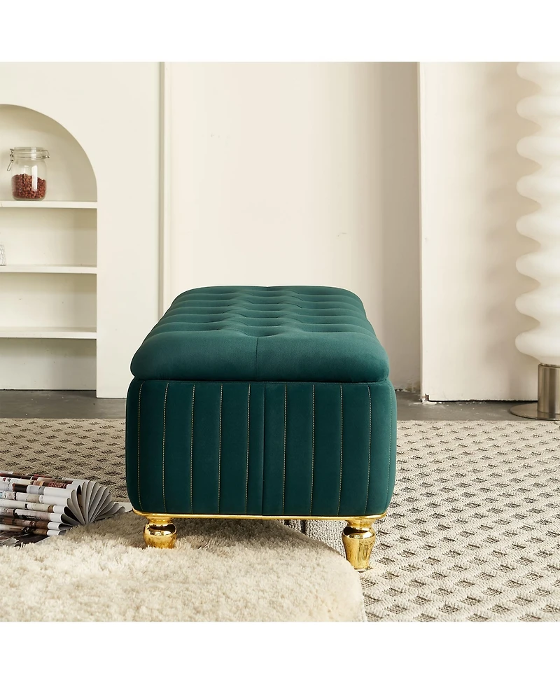 Streamdale 47'' Velvet Storage Ottoman, Gold Accents