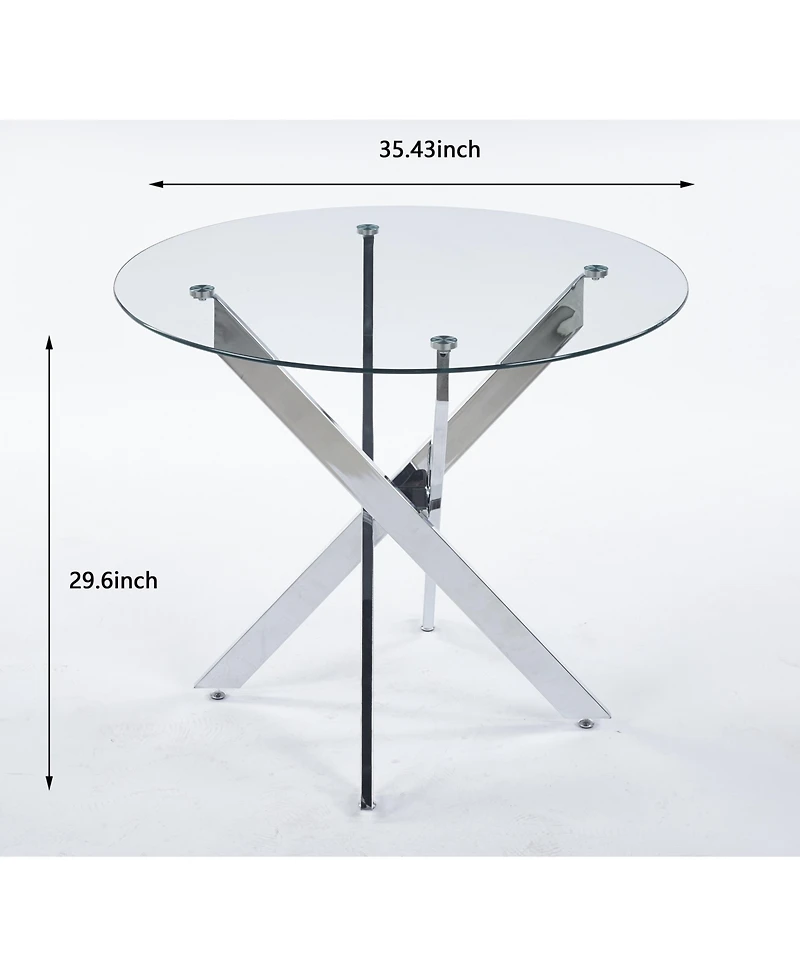Streamdale Modern Glass Dining Table with Metal Cross Legs