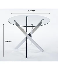Streamdale Modern Glass Dining Table with Metal Cross Legs