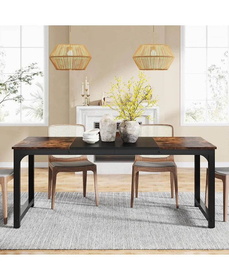 Tribesigns 71"x31.5" Dining Table, Industrial for 6-8 Person, Rectangular Dinner Table for Dining Room Kitchen Living Room, with Heavy Duty Metal Legs