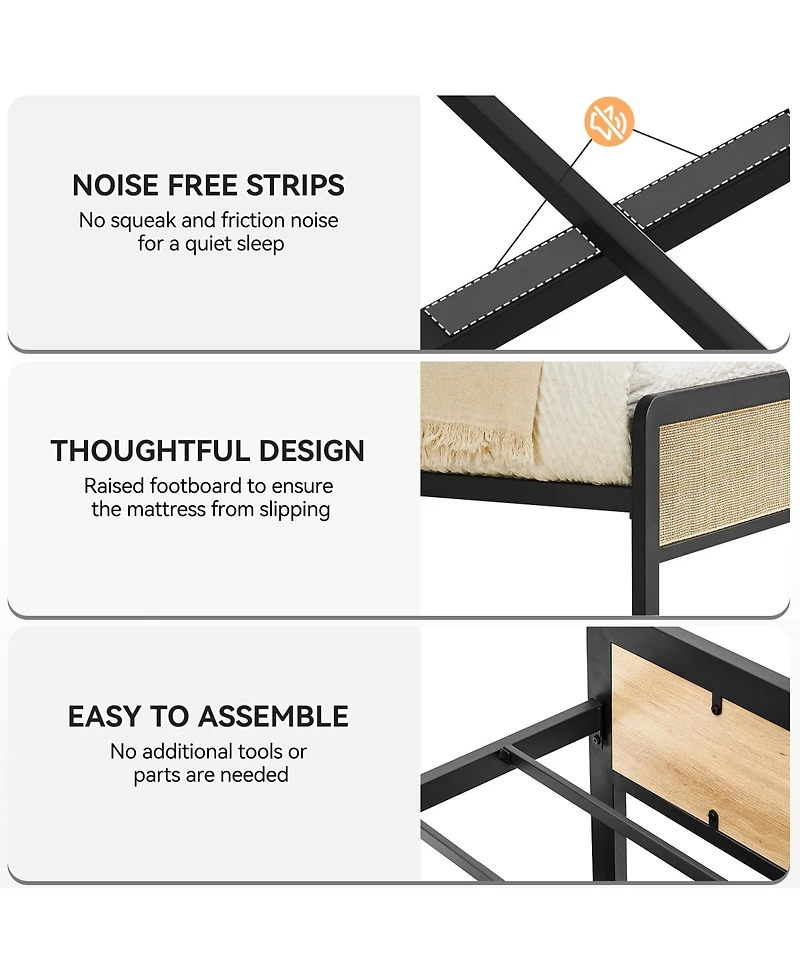 gaomon Full Size Metal Bed Frame, Full Size Bed Frame with Rattan Headboard and Footboard