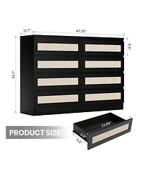 8 Drawer Double Dresser For Bedroom, Rattan Chest Of Dressers