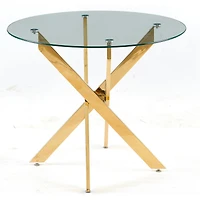 Streamdale Golden Glass Dining Table with Cross Metal Base