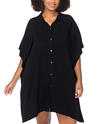Raisins Curve Trendy Plus Vacay Button-Front Cover-Up Shirt