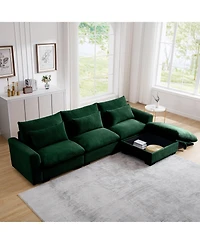 Streamdale Furniture Corduroy Sectional Sofa, L Shaped Couch with Storage Footstool and 3 Pillow, Sectional Couch for Living Room Apartment, Green