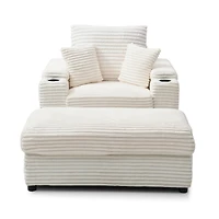 Streamdale Beige Accent Chair with Ottoman & Wide Armrests