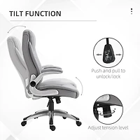 Vinsetto High Back 360 Swivel Ergonomic Home Office Chair with Flip Up Arms, Faux Leather Computer Desk Rocking Chair, Grey