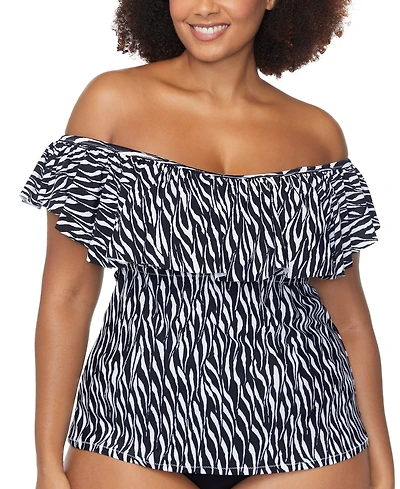 Raisins Curve Trendy Plus Size Tortuga Ruffled Tankini Top