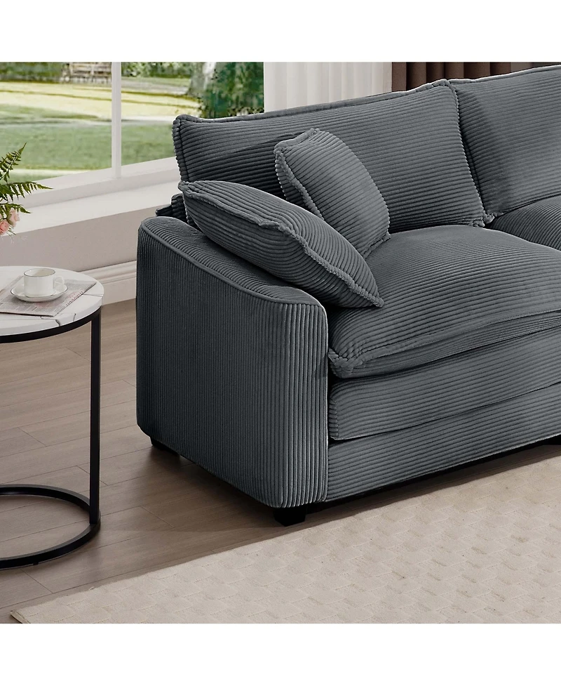 Streamdale Furniture Modern Fabric Living Room Sofa with 4 Pillows Upholstered Large Deep Seating Loveseat, Grey Corduroy