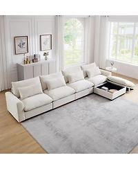 Streamdale Furniture Large L Shape Sectional Corduroy Sofa,Deep Seat Couch with Storage Footstool and 4 Waist Pillows,Beige