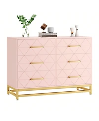 gaomon Dresser For Bedroom With 6 Drawer Double Dressers, Modern Wooden Chest, Beside Table Closet, Nursery, Living Room