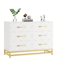 gaomon Dresser For Bedroom With 6 Drawer Double Dressers, Modern Wooden Chest, Beside Table Closet, Nursery, Living Room