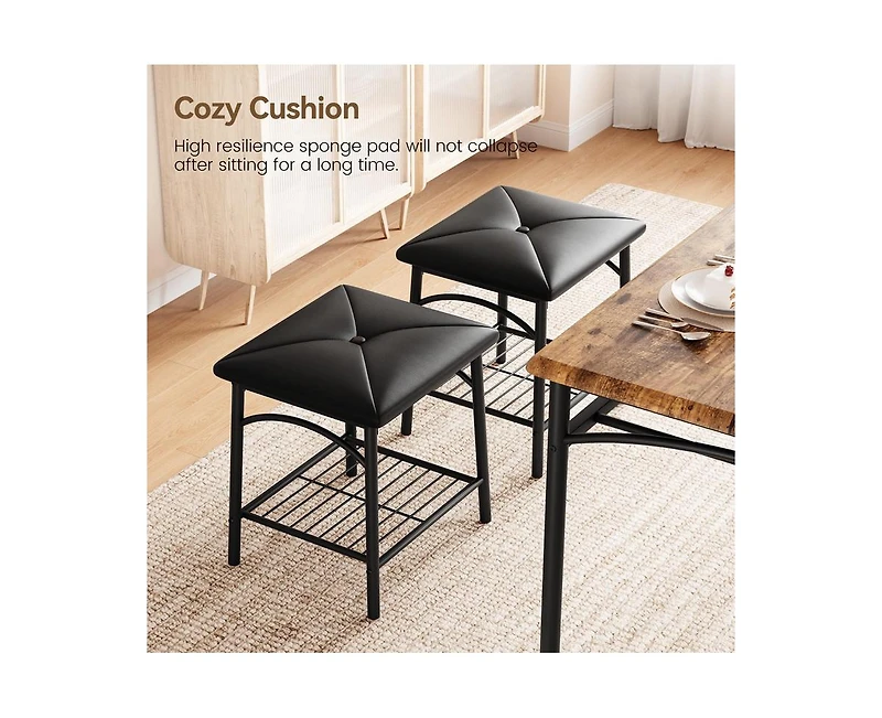 gaomon Dining Table with Benches, Kitchen Set for 4, Room Upholstered Bench and Square Stools, Metal Wood