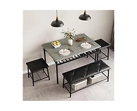 gaomon Dining Table with Benches, Kitchen Set for 4, Room Upholstered Bench and Square Stools, Metal Wood
