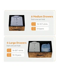 Dresser For Bedroom, 10 Drawers Fabric Storage Drawer, Dressers & Chest Of With Side Pockets, Hooks, Wood Tabletop Closet, Living Room, Ha