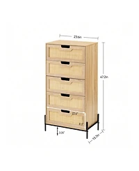 Modern Rattan 5 Drawers Dresser, Double Dresser For Bedroom