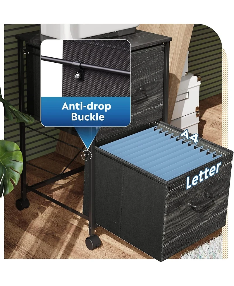 2 Drawer Mobile File Cabinet, Rolling Printer Stand, Fabric Vertical Filing Cabinet fits A4 or Letter Size for Home Office