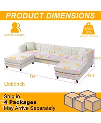 Streamdale 126-inch Modern Chenille U-Sofa with Lounge Seats