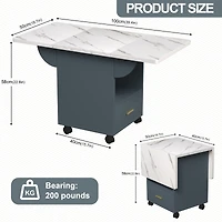 39.4" Wood Folding Dining Table with 4 Wheels, Wood Folding End Table with Wheels, Folding Dining Table with Storage Rack and 1 Drawers, Movable