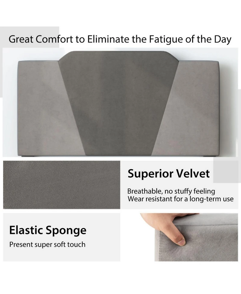 Sugift Queen Velvet Upholstered Bed Frame with High Headboard