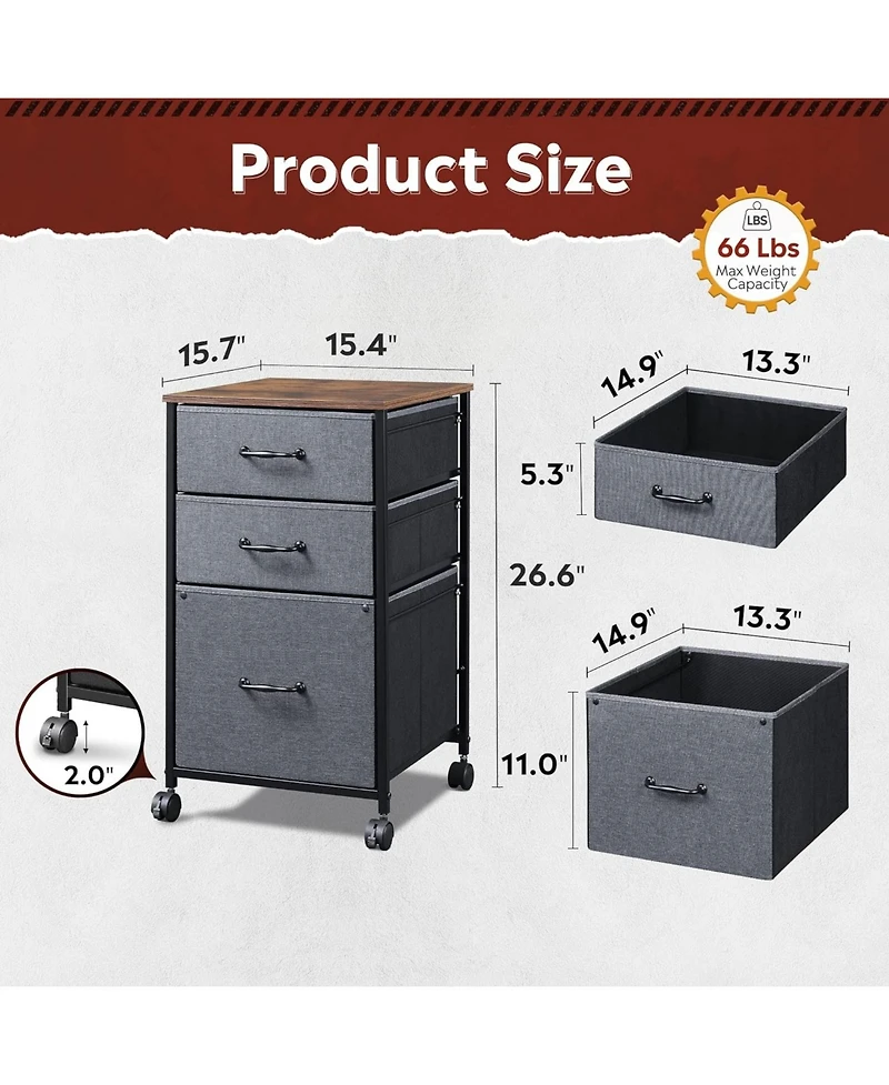Mobile File Cabinet, Rolling Printer Stand with 3 Drawers