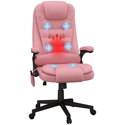 High Back Vibration Massage Office Chair with 6 Vibration Points, Heated Reclining Pu Leather Computer Chair with Armrest and Remote, Pink