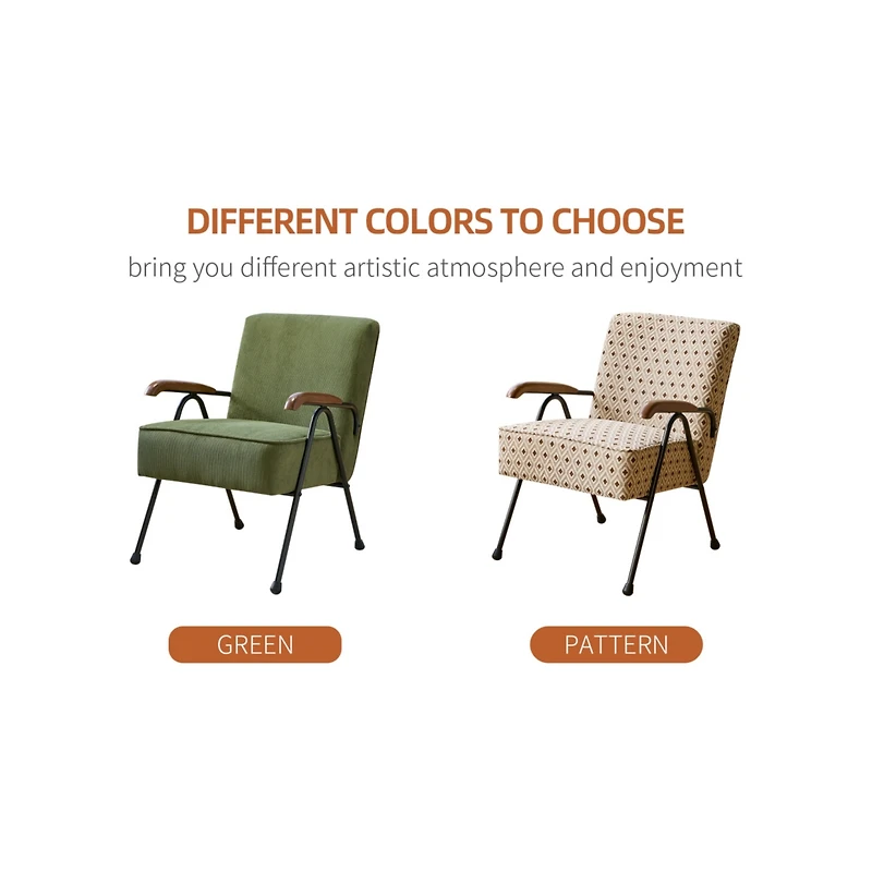 Pattern Colorful Fabric Armchair, Modern Accent Chair High Back, Living Room Chairs with Metal Legs and Soft Padded, Sofa Chairs for Home Office,Bedro