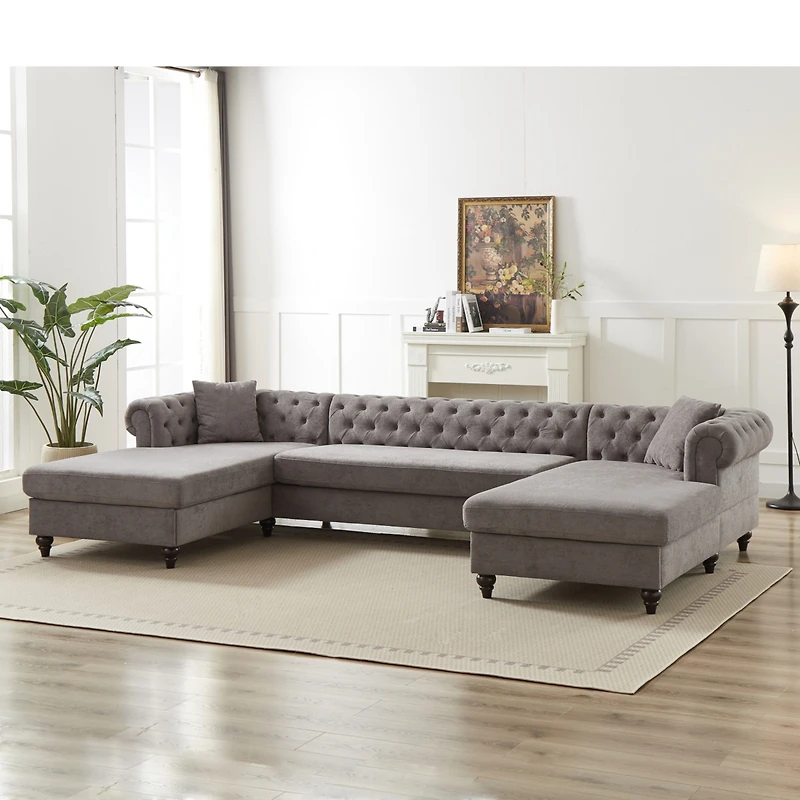 Streamdale Modern Chenille U-Shaped Sofa with Chaises and Pillows