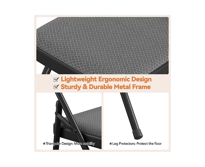 gaomon 4 Pack Folding Chairs,Outdoor & Indoor Event Portable Metal Folding Chairs with Cushion,Fabric Dining Chair Set with Padded Cushion and Back