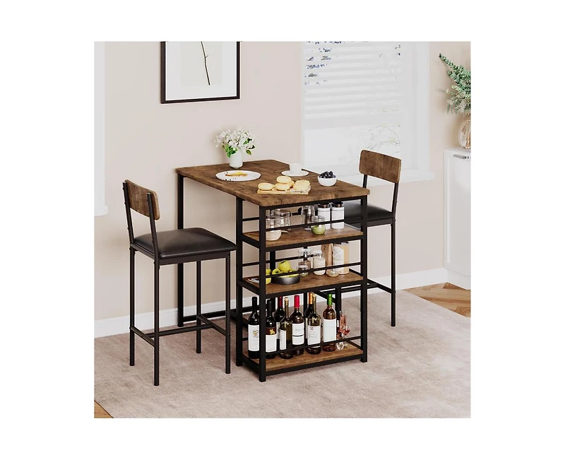 gaomon Dining Table Set for 2, Kitchen Table and Chairs with Wine Rack, Metal Frame Modern Bar Table Set with 2 Chairs
