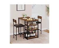 gaomon Dining Table Set for 2, Kitchen Table and Chairs with Wine Rack, Metal Frame Modern Bar Table Set with 2 Chairs