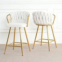 Streamdale Gold-Plated Linen Bar Chair (Set of 2)