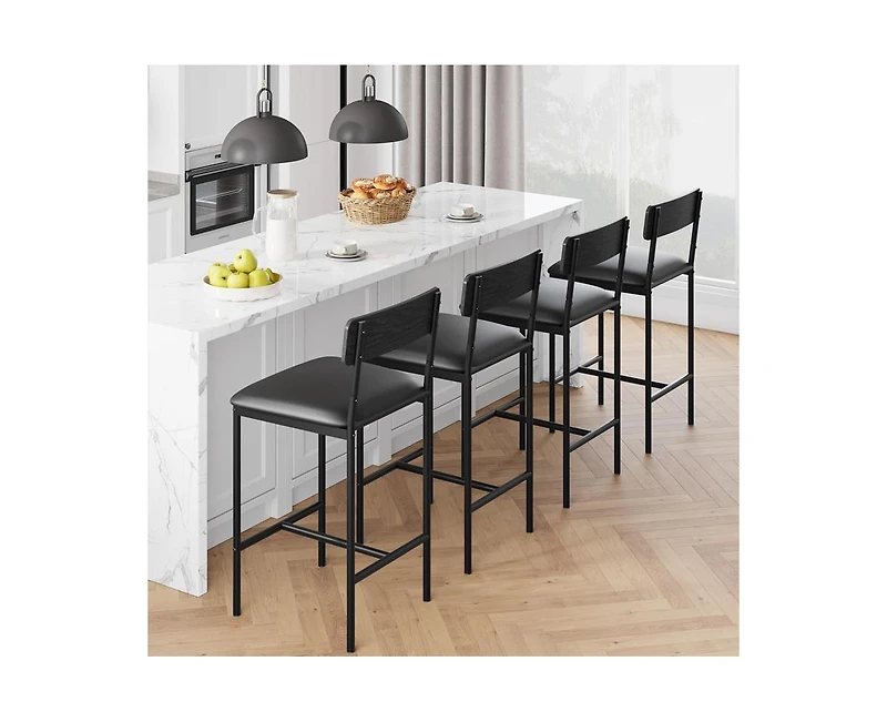 Bar Stools Set of 2, Kitchen with Footrest, 25.5 Inches Upholstered Chairs Back, 2 Counter Height Barstools for Bar