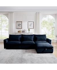 Streamdale Furniture Corduroy Sectional Sofa, L Shaped Couch with Storage Footstool and 3 Pillow, Sectional Couch for Living Room Apartment