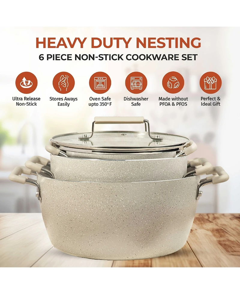 Granitestone Desert Collection 6-Piece Nonstick Nesting Stock Pots Set