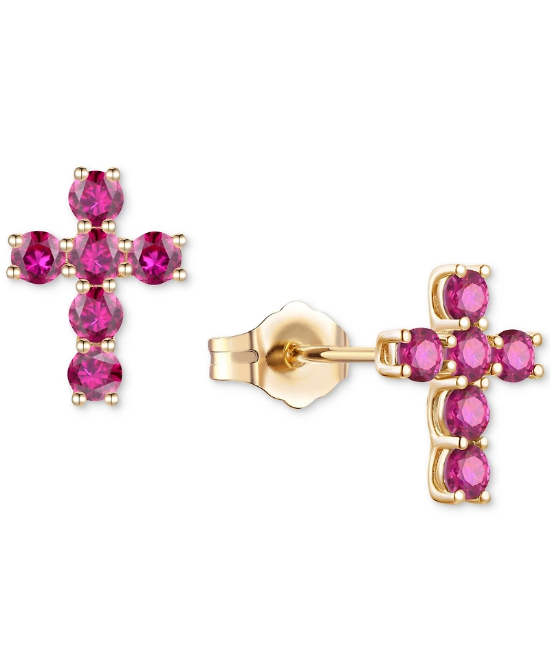 Lab Grown Sapphire Cross Stud Earrings (1 ct. t.w.) 10k White Gold (Also Grow Ruby, Pink Sapphire, & Opal)