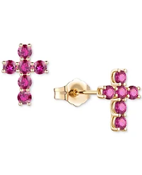 Lab Grown Sapphire Cross Stud Earrings (1 ct. t.w.) 10k White Gold (Also Grow Ruby, Pink Sapphire, & Opal)