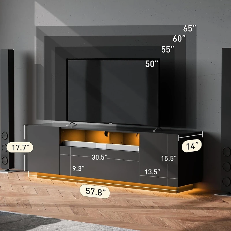 Wlive Tv Stand for 65 Inch Modern Entertainment Center with Led 58" Console Storage Cabinet Stands Living Room
